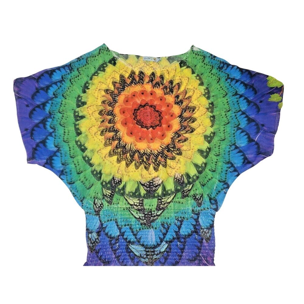y2k Unity World Wear Top L Butterfly Pride All Over Print Dolman Size Large